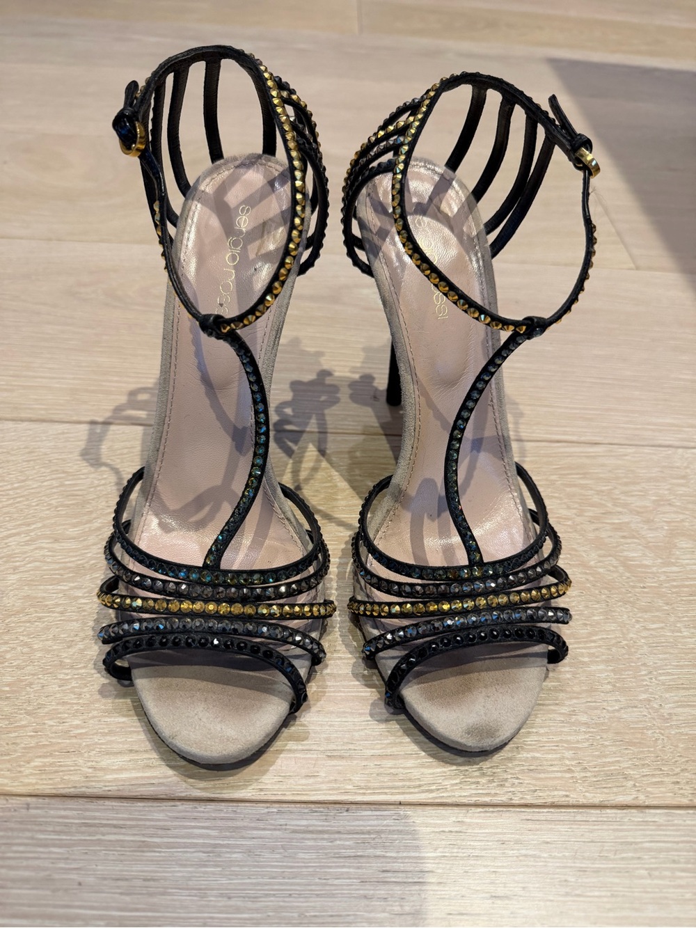 Authentic Sergio Rossi Black Swarovski Crystal Sandals size 39